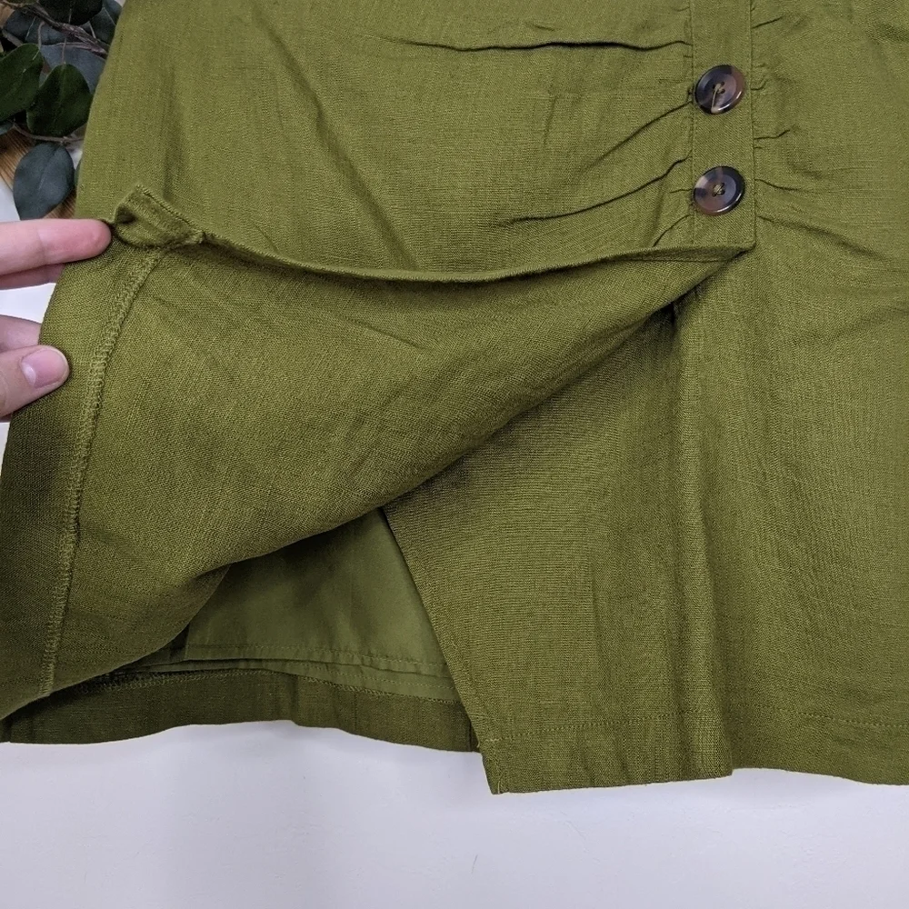 Forever 21 Faux Wrap Linen Blend Olive Green Mini Skirt - Size XS